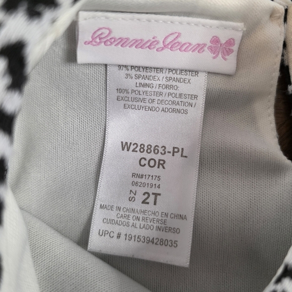 Bonnie Jean Toddler Girl Dress 2T Black White Animal Print Pink Flower - Picture 5 of 6